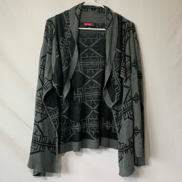 Say What? Sweaters - Grey and black draped cardigan sweater